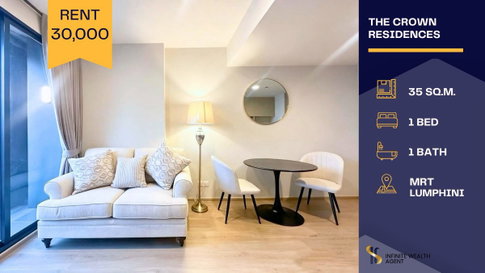 Fully furnished near MRT Lumphini ✨ | The Crown Residences 1Bed 35sqm Rent 30,000 | Free viewing, book now! ⚡