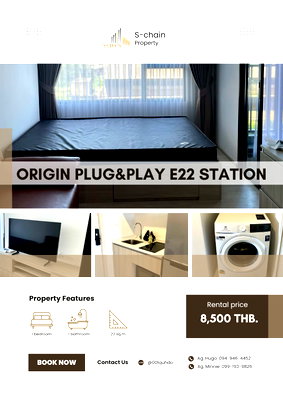 คอนโดให้เช่า : 🍓🚆 ติด BTS สายลวด 0 ม.! ราคาเบาๆ💕 Origin Plug & Play E22 Station ✨ NO-046