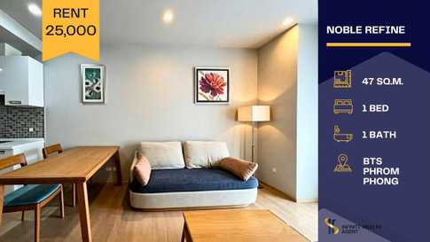 Cozy cafe vibe, feels like home ✨ Noble Refine near BTS Phrom Phong • 1 Bed 47 sqm fully furnished at 25k/mo | Book a free viewing now! 🏡