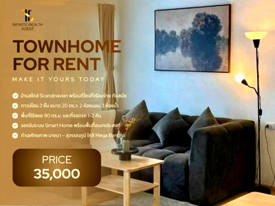 Townhouses for rent Bangkok : ✨ Prime Road Frontage 8 Mins to Mega Bangna • Indy 2 Bangna-Ram 2 | Fully Furnished 2 Bed 3 Bath | Easy Expressways 35K Baht/mo • Book a tour now!