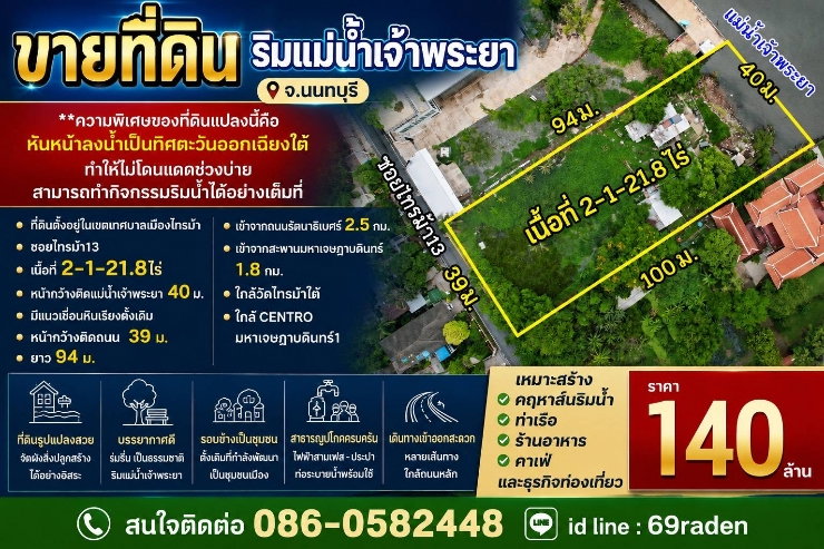 รูป ที่ดิน2ไร่ริมแม่น้ำเจ้าพระยา นนทบุรี - รูปที่ 1/1
