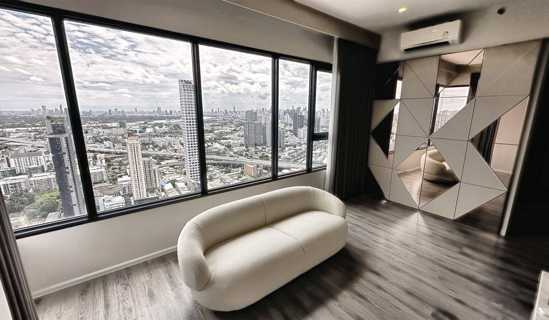 Call : 098-889-9168 Condo KnightsBridge Prime Onnut ห้องมุม 55 ตารางเมตร 2 ห้องนอน 2 ห้องน้ำ ชั้นสูง 45 วิวแม่น้ำ ตกแต่งครบตามรูป