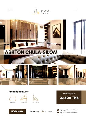 คอนโดให้เช่า : 🌆💖 ใจกลางจุฬา–สีลม! ใกล้ MRT สามย่านเพียง 180 ม. 🚆✨ Ashton Chula-Silom ✨ NO-056