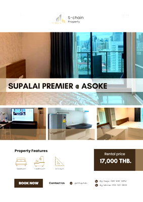 คอนโดให้เช่า : 🌃✨ ชั้นสูง ใจกลางอโศก! ใกล้ MRT เพชรบุรี 💕 Supalai Premier @ Asoke ✨ NO-053