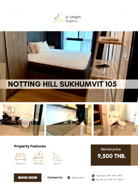 คอนโดให้เช่า : 🌸🚆 คอนโดใกล้ BTS แบริ่งแค่ประมาณ 400 ม.! 💕 Notting Hill Sukhumvit 105 ✨ NO-050
