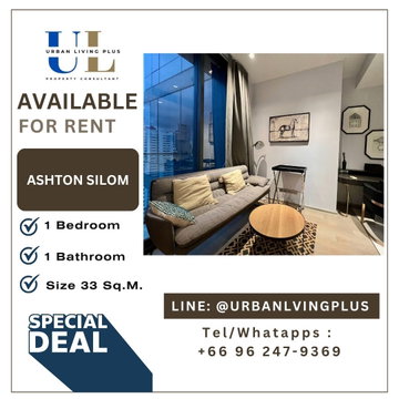 ( UL2609173 ) ✨Tel/Line 096-2479369✨, FOR RENT ASHTON SILOM, 1 bedroom, 1 bathroom , Size 33 Sq.M. fully furnished, High floor