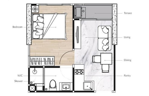 รูปภาพ MN085061 | 1 ห้องนอน | 1 ห้องน้ำ | BTS Ekkamai | 27 ตร.ม. | 14,000 บาท/เดือน | ชั้น 8 — Bless Residence Ekkamai On Nut Udomsuk