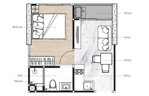 MN085061 | 1 ห้องนอน | 1 ห้องน้ำ | BTS Ekkamai | 27 ตร.ม. | 14,000 บาท/เดือน | ชั้น 8 — Bless Residence Ekkamai On Nut Udomsuk