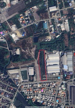 Large plot of land for sale, over 6 rai, 46 meters wide frontage, located on Soi Bang Kradee 32, Rama 2 Road.