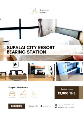 คอนโดให้เช่า : 🌷🚆 ห้องใหญ่ 41 ตร.ม. ใกล้ BTS แบริ่ง! 💕 Supalai City Resort Bearing Station – Sukhumvit 105 ✨ NO-063
