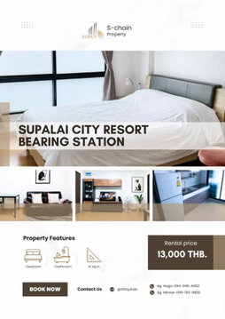 🌷🚆 ห้องใหญ่ 41 ตร.ม. ใกล้ BTS แบริ่ง! 💕 Supalai City Resort Bearing Station – Sukhumvit 105 ✨ NO-063