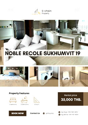 คอนโดให้เช่า : 🏙️✨ ห้องใหญ่ 2 ห้องนอน ใจกลางอโศก! 🚆💖 NOBLE RECOLE Sukhumvit 19 ✨ NO-069
