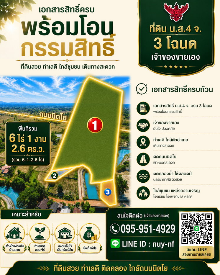 รูป 🏡🌿ขายที่ดินพรรณานิคม สกลนคร 6 ไร่กว่า ติดถนน ติดคลอง ใกล้ถนนนิตโย - รูปที่ 4/9