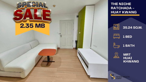 ✨ ดีลนักลงทุนห้ามพลาด! The Niche รัชดา-ห้วยขวาง ห้องรีโนเวทใหม่ทั้งห้อง ชั้นสูง 35.24 ตร.ม. ต่ำกว่า 70k/ตร.ม. • ยีลด์สูง ปล่อยง่าย • นัดชมห้องฟรี!