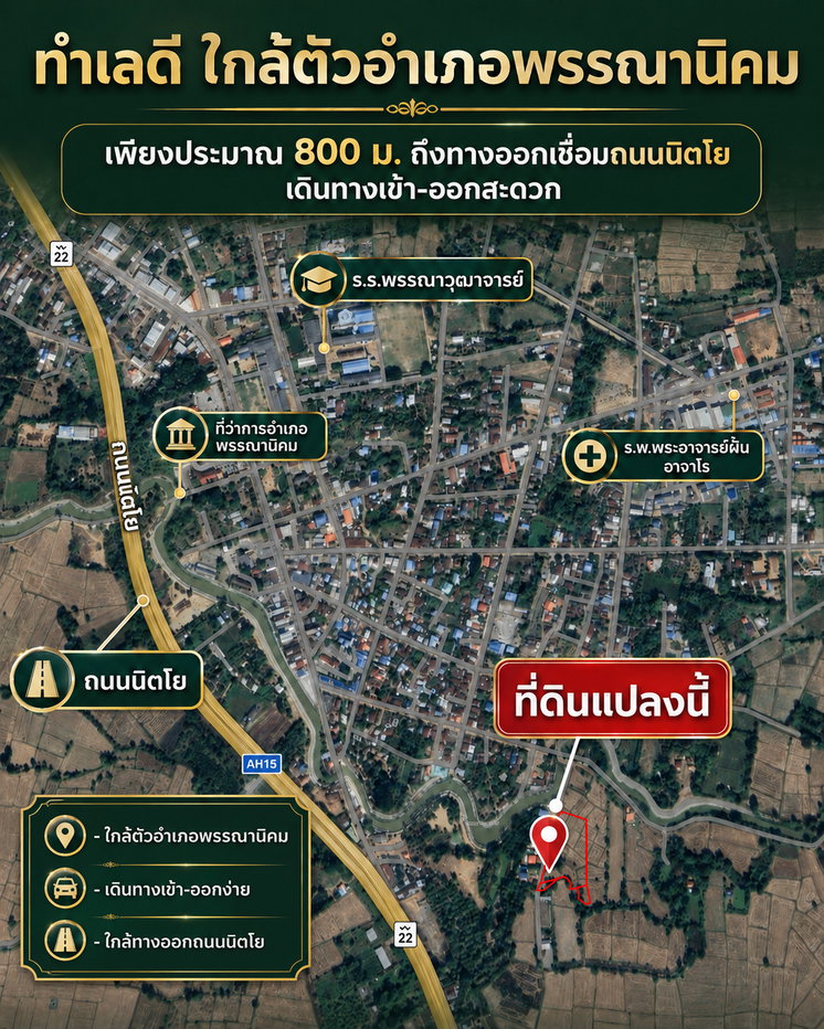 รูป 🏡🌿ขายที่ดินพรรณานิคม สกลนคร 6 ไร่กว่า ติดถนน ติดคลอง ใกล้ถนนนิตโย - รูปที่ 3/9