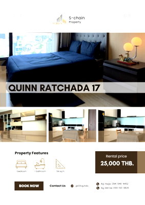 คอนโดให้เช่า : 🌃✨ ชั้นสูง! ห้องใหญ่ ใกล้ MRT สุทธิสาร 🚆💖 QUINN Condo Ratchada 17 ✨ NO-064
