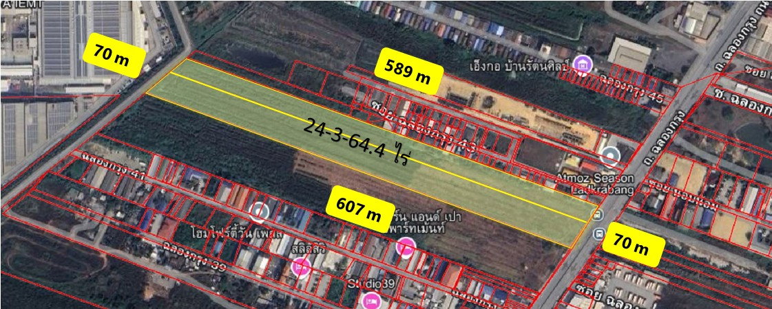 รูป ขาย ที่ดิน ติดถนนฉลองกรุง ทำเลศักยภาพ เหมาะทำโกดัง 24-3-64.4 ไร่ - รูปที่ 2/7