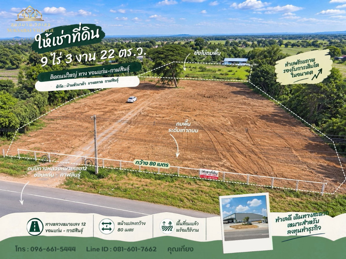 รูป 🔥 ให้เช่าที่ดินติดถนน 4 เลน ทำเลหัวนาคำ–ยางตลาด กาฬสินธุ์ - รูปที่ 5/5