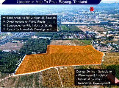 ที่ดิน เมืองระยอง ระยอง : ขายที่ดินศักยภาพสูง ทำเลทอง 48-2-85 ไร่ ต.มาบตาพุด จ.ระยอง ใจกลางโซนอุตสาหกรรม ผังสีส้มเหมาะสำหรับการพัฒนาและการลงทุนระยะยาว