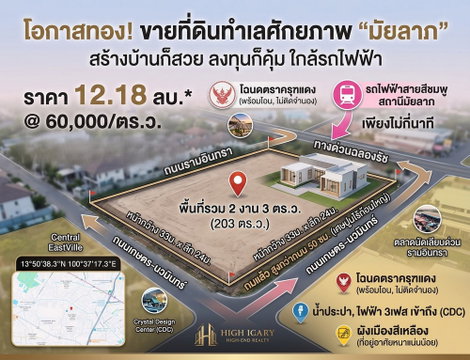 ขายที่ดิน 2 งาน 3 ตร.ว. ซอยมัยลาภ ประเสริฐมนูกิจ 29 แยก 8 ถมแล้ว พร้อมโอน