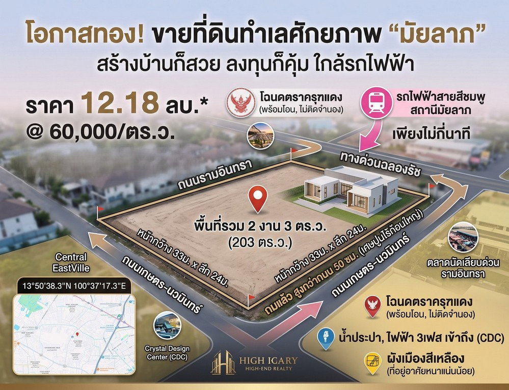 รูป ขายที่ดิน 2 งาน 3 ตร.ว. ซอยมัยลาภ ประเสริฐมนูกิจ 29 แยก 8 ถมแล้ว พร้อมโอน - รูปที่ 1/8