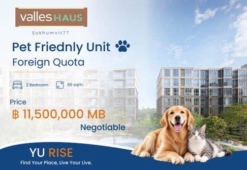 🔥 Valles HAUS ยูนิตสุดท้ายสำหรับโควตาต่างชาติ ห้องขนาด 2 ห้องนอน Pet-Friendly แบบเต็มรูปแบบ🔥