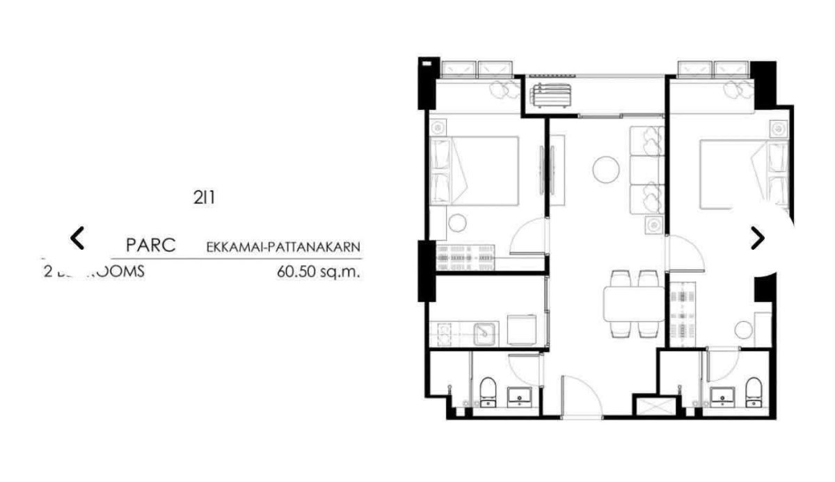 รูป ขายดาวน์เท่าทุน Supalai Parc Ekkamai–Pattanakarn | ชั้น 27 เกือบTop ห้องมุม ทิศเหนือ วิวสระ | 2 Bed 2 Bath + 2 ที่จอดรถ (Type นี้โครงการขายหมดแล้ว) - รูปที่ 3/6