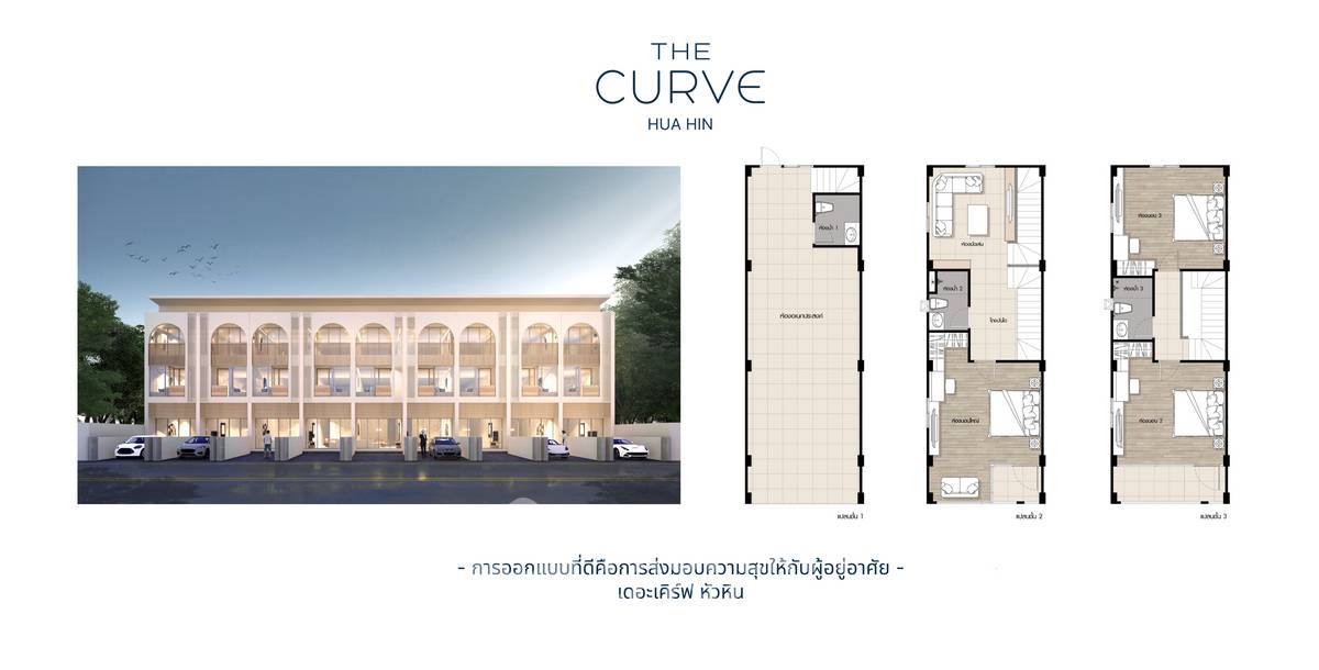 รูป ทาวน์เฮาส์ 3 ห้องนอนสำหรับขายที่โครงการเดอะ เคิร์ฟ หัวหิน 102 ตั้งอยู่ในย่านหนองแก เมืองหัวหิน พื้นที่ใช้สอย 150 ตร.ม. ราคา 4.19 ล้านบาท สนใจนัดชมบ้านได้เลย (ID 3340874) - รูปที่ 2/18