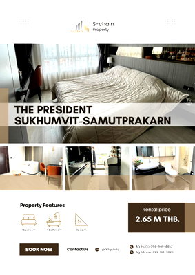 ขายคอนโด : 🏙️🚆 ติด BTS แพรกษา! เดินทางง่าย เหมาะทั้งอยู่เองและลงทุน 💖✨ The President Sukhumvit–Samutprakan ✨ NO-080