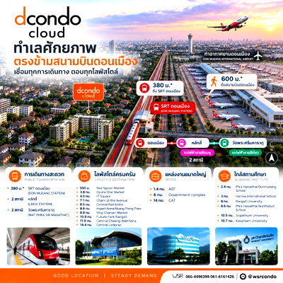 ขายคอนโด : ​dcondo cloud Don Mueang ลงทะเบียน VVIP ล็อคสิทธิ์ด่วน! เปิดจองครั้งแรก 7-8 พ.ย. คอนโดใหม่ Fully Furnished เริ่มเพียง 1.39 ลบ. โทร 061-6161426