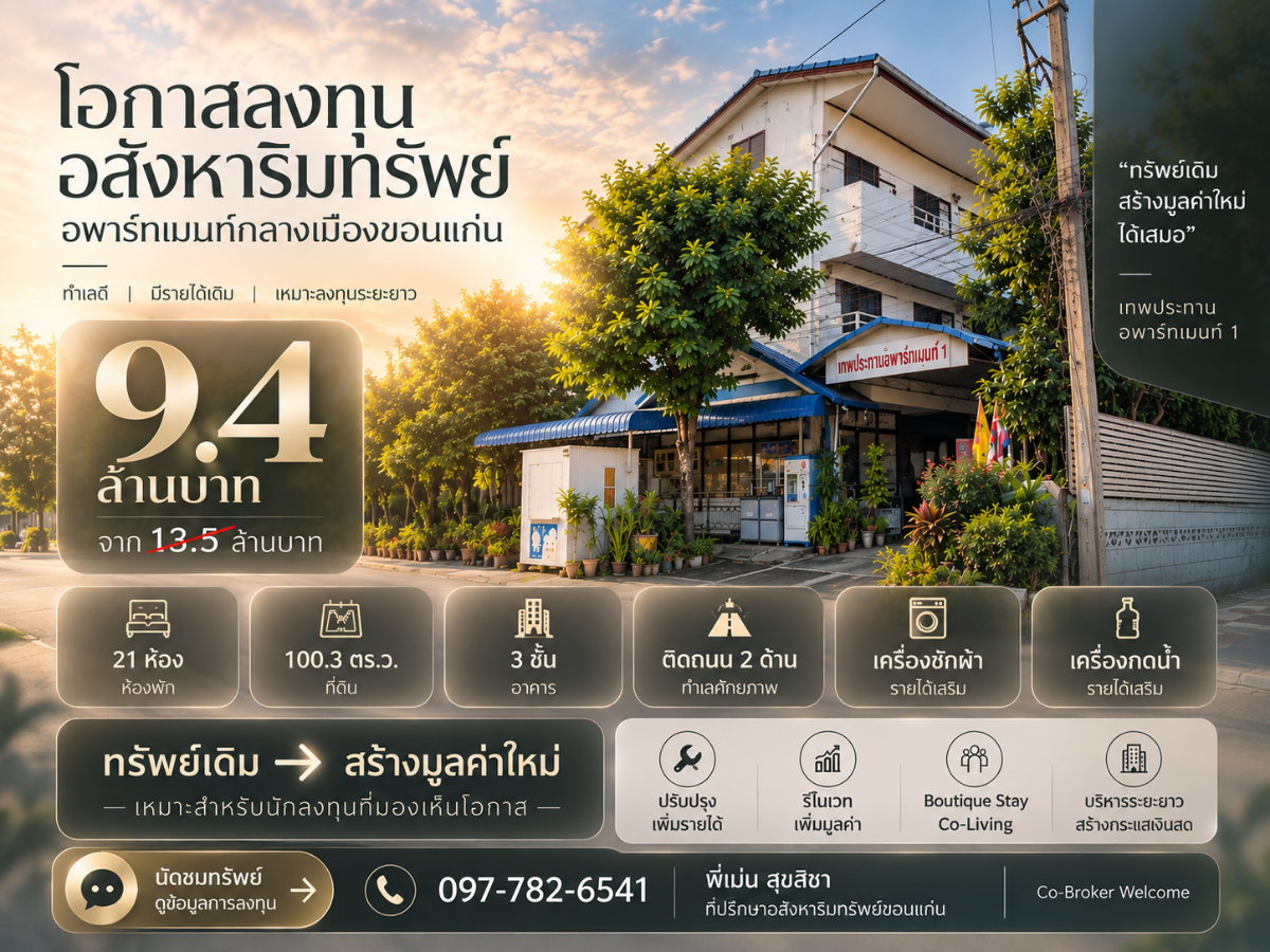 รูป ขายอพาร์ทเมนท์กลางเมืองขอนแก่น 21 ห้อง 100.3 ตร.ว. 9.4 ล้านบาท - รูปที่ 18/18
