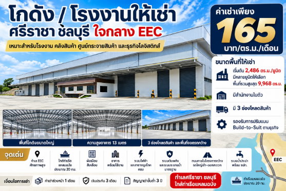ให้เช่าโกดังใหม่พร้อมออฟฟิตพร้อมใช้งาน หนองขาม ศรีราชา