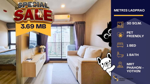 🔥 ราคาดีมาก Yield 6.5% | Metris ลาดพร้าว 1 นอน ชั้นสูง เลี้ยงสัตว์ได้ 🐶🐱 ใกล้ MRT พหลฯ เพียง 3.69 ลบ. | นัดชมห้องฟรี ทักด่วน!