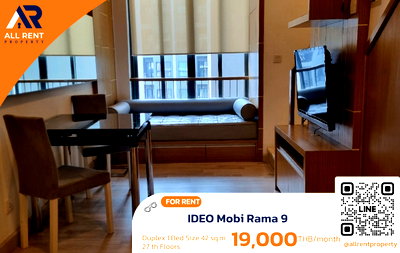 Condos for rent : 🔥 For Rent: IDEO Mobi Rama 9 | Rama 9–Huai Khwang Area | Duplex 1 Bed 42.28 sqm | 27th Floor | 19,000 THB/month