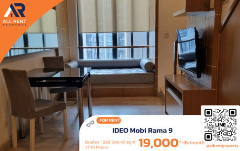 🔥 For Rent: IDEO Mobi Rama 9 | Rama 9–Huai Khwang Area | Duplex 1 Bed 42.28 sqm | 27th Floor | 19,000 THB/month