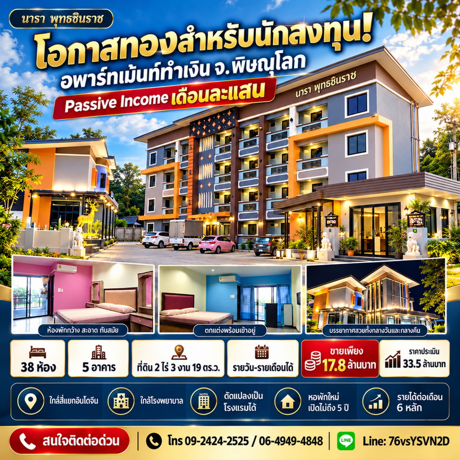 รูป 🔥 ขายเพียง 17.8 ล้านบาท! อพาร์ทเม้นท์พร้อมทำเงิน จ.พิษณุโลก จาก ราคาประเมิน 33.5 ล้านบาท — มีพื้นที่สำหรับต่อยอดในอนาคต - รูปที่ 5/5
