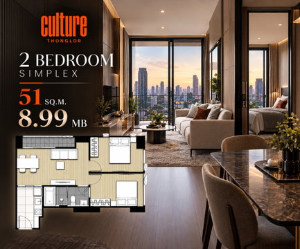 Culture Thonglor ห้องหลุดดาวน์ 2 ห้องนอน 1 น้ำ ราคาโปรโมชั่น 
