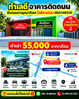 เช่าโรงงาน วิทยาลัยดุสิตธานี : 🔥 หลุดว่าง 1 พ.ย. นี้! ออฟฟิศ + โกดัง 280 ตร.ม. ติดถนนกาญจนาภิเษก 55,000 บาท/เดือน | น้ำไม่ท่วม | ใกล้ทางด่วน | พร้อมทำธุรกิจทันที