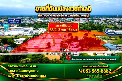 ที่ดิน รพ.พนัสนิคม : ขายที่ดินผืนใหญ่ 33 ไร่ 3 งาน 46 ตร.ว. แปลงสวย ทำเลดี พนัสนิคม ชลบุรี เหมาะสร้างบ้าน-ลงทุน