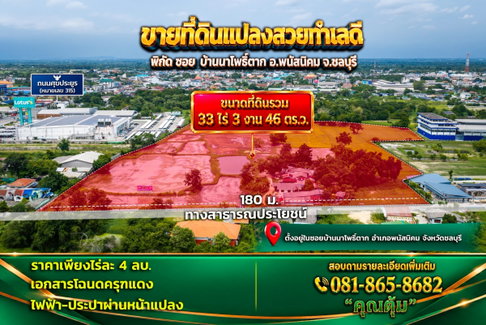 ขายที่ดินผืนใหญ่ 33 ไร่ 3 งาน 46 ตร.ว. แปลงสวย ทำเลดี พนัสนิคม ชลบุรี เหมาะสร้างบ้าน-ลงทุน