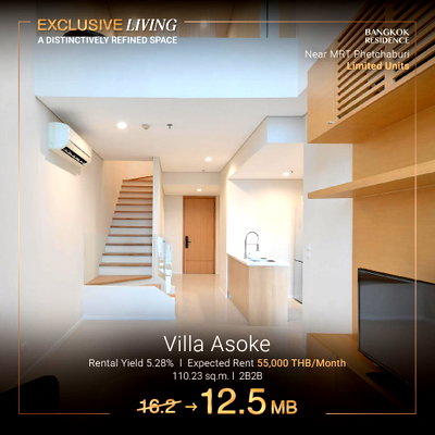 ขายคอนโด : 🔥 Rare Item! 💎 Villa Asoke Duplex 2BR 110.23 sq.m. 12.5MB ✨ Brand New! พร้อมวิวด้านหลังที่หาได้ยาก 🌆 ใกล้ MRT เพชรบุรี