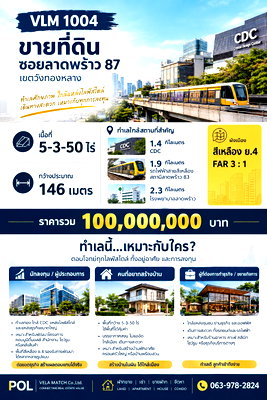 ที่ดิน โลตัสเอ็กเพลส(สุทธิสาร) : ขายที่ดิน ซอยลาดพร้าว 87  เนื้อที่ 5-3-50 ไร่