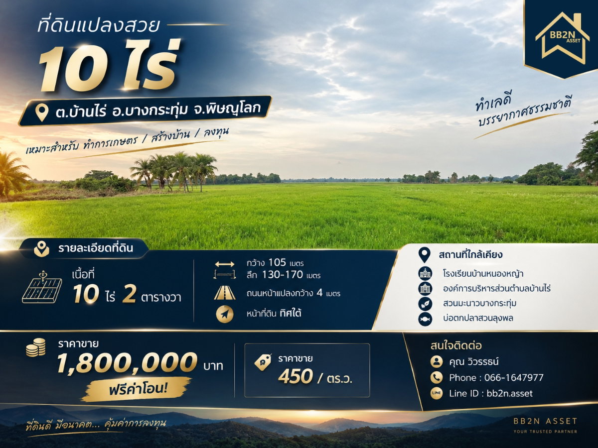 รูป 🌿 ขายที่ดินแปลงใหญ่ 10 ไร่ พิษณุโลก | ราคาเพียง 1.8 ล้านบาท - รูปที่ 1/8