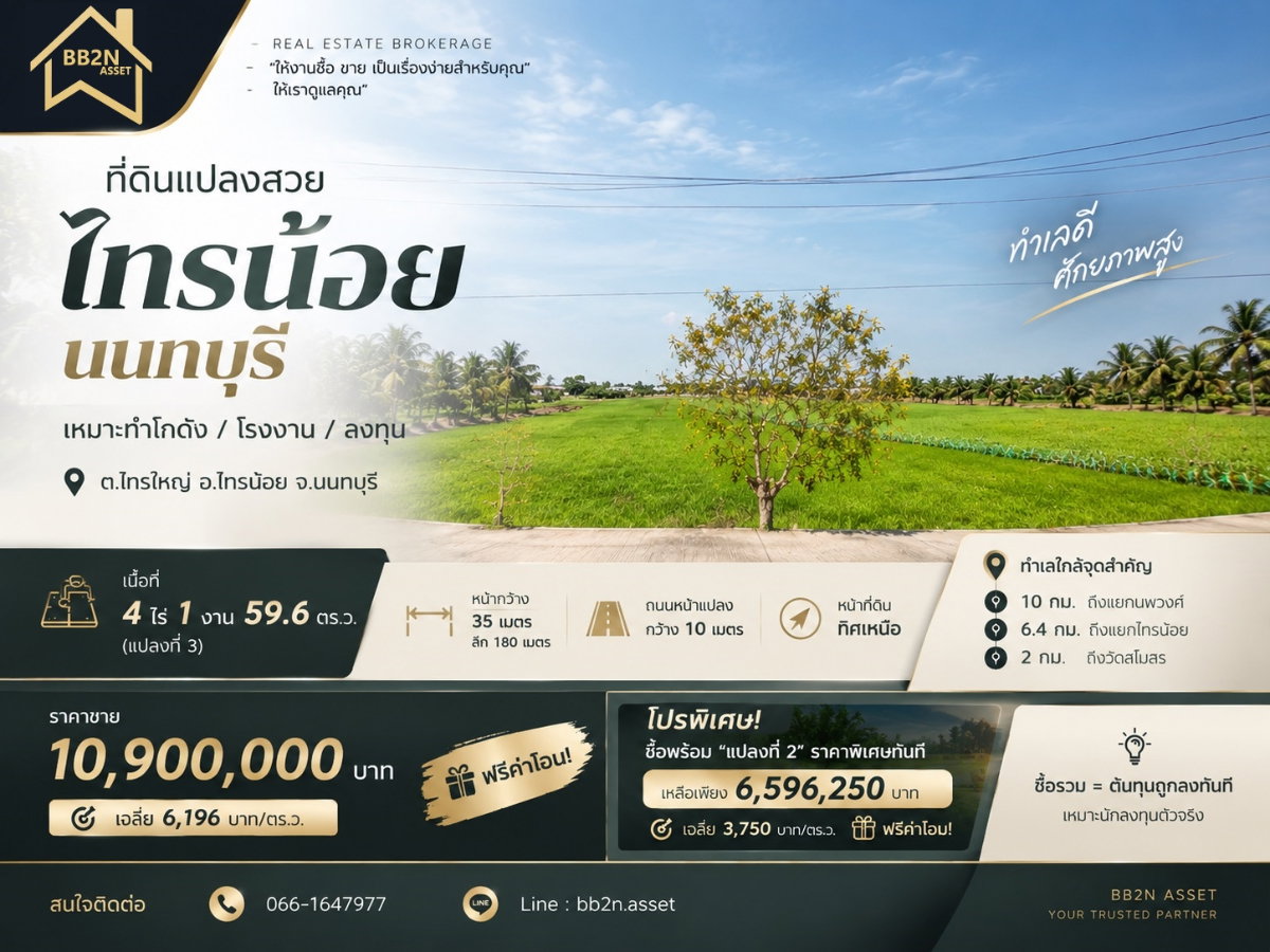 รูป 🔥 ที่ดินแปลงสวย “ไทรน้อย นนทบุรี” เหมาะทำโกดัง / โรงงาน / ลงทุน - รูปที่ 1/7