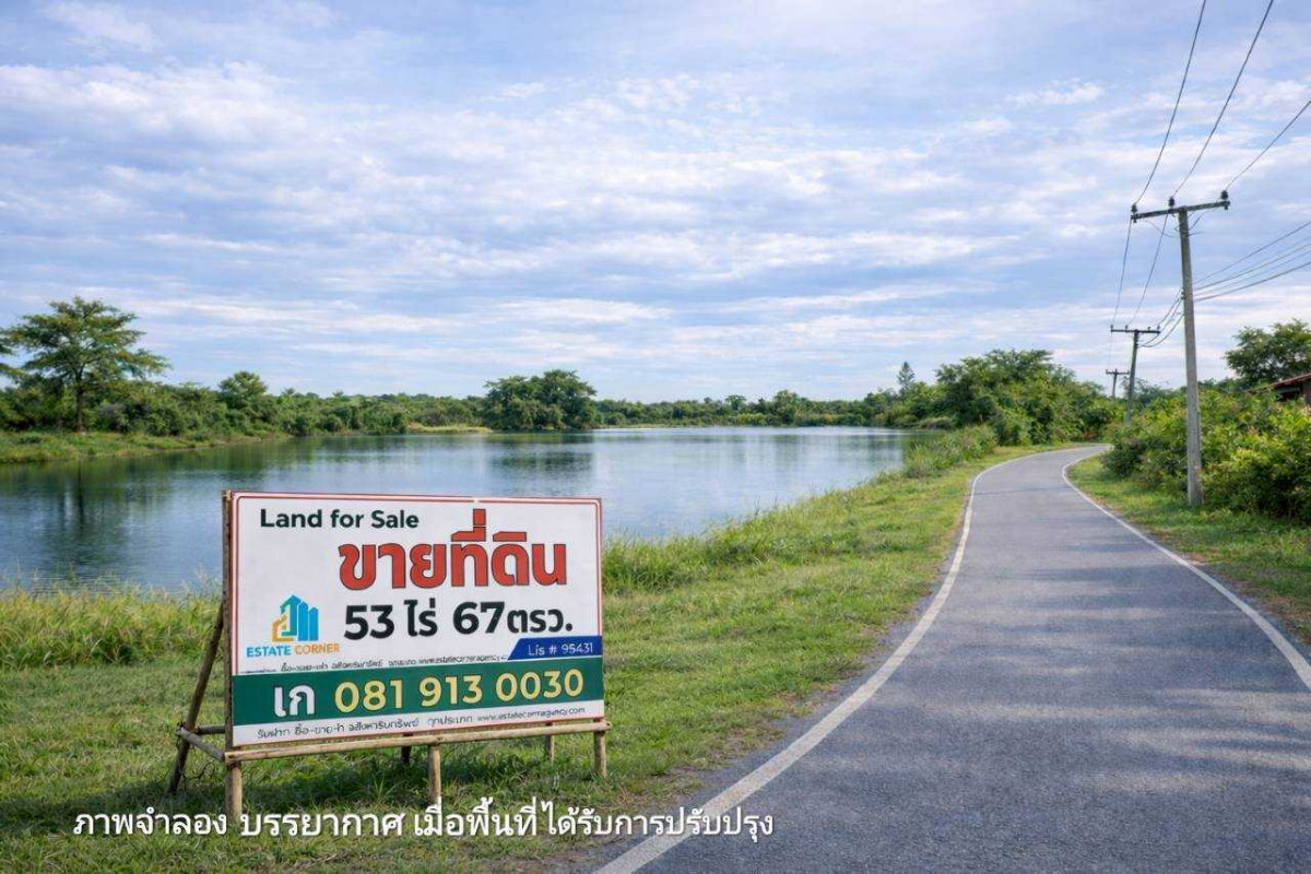 รูป 95431 - ขายที่ดินแปลงใหญ่พร้อมบ่อน้ำ 53 ไร่ ติดถนน (ใกล้ถนน 3064) ต.โคกพุทรา อ.โพธิ์ทอง จ.อ่างทอง โฉนดพร้อมโอนทันที เหมาะสำหรับ ทำฟาร์ม เกษตรกรรม - รูปที่ 1/10