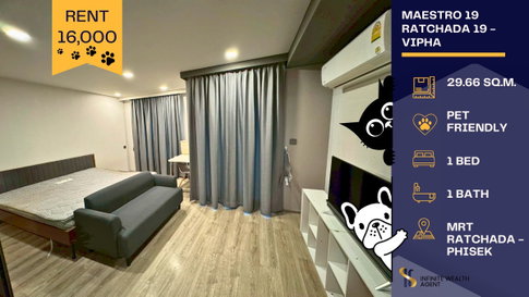 🐾 Rare Pet-Friendly & Ready to Move! • Maestro 19 Ratchada 19 | 1 Bed 29.66 sqm at 16,000/mo ✨ Book Free Viewing Now!