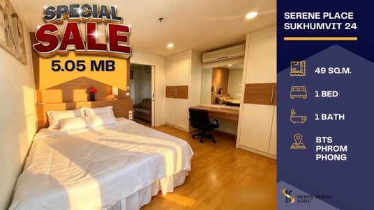 ⚡ Urgent Deal Thai Quota 2026! | Serene Place Sukhumvit 24 Near Phrom Phong • 1 Bed 49 Sqm Only 5.05MB • Free viewing, book now!