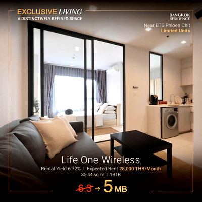 ขายคอนโด : 💎 Exclusive Unit 💎 ขาย Life One Wireless, 1BR 35.44sq.m. 5MB  ✨ทำเลระดับพรีเมียม ใจกลาง CBD & Premium City Residence 🚆 ใกล้ BTS เพลินจิต