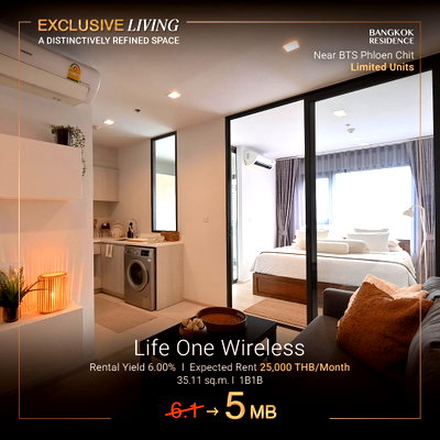 ขายคอนโด : 💎 Exclusive Unit 💎 ขาย Life One Wireless, 1BR 35.11sq.m. 5MB  ✨ทำเลระดับพรีเมียม ใจกลาง CBD ห้องสวย Modern โทนอบอุ่น 🌆 ใกล้ BTS เพลินจิต