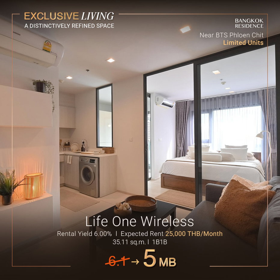 picture 💎 Exclusive Unit 💎 Life One Wireless, ✨ Premium Location, Beautiful Modern Interior with Warm Tones 🌆 1BR 35.11 sq.m. 5MB, Near BTS Ploenchit - 1/11